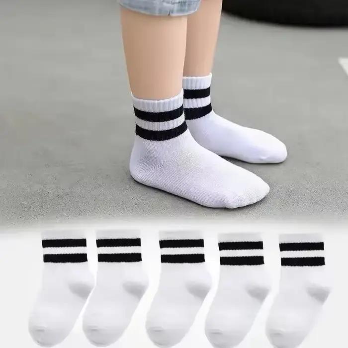5 paires/lot couleur Pure doux respirant coton enfants chaussettes d'école filles garçons décontracté gris noir blanc