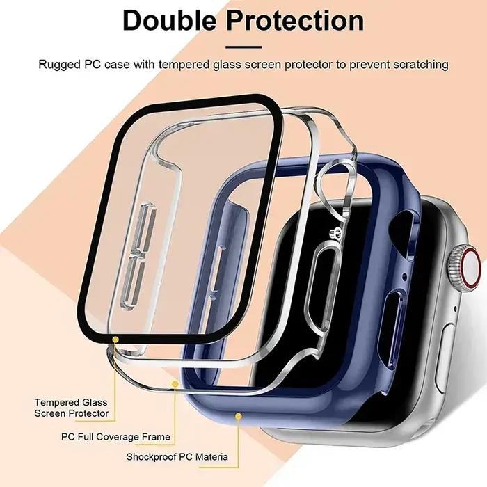 Protection Apple Watch verre trempé + coque - Accessoires série 9 8 7 6 SE 45mm 41mm 44mm 40mm 42mm