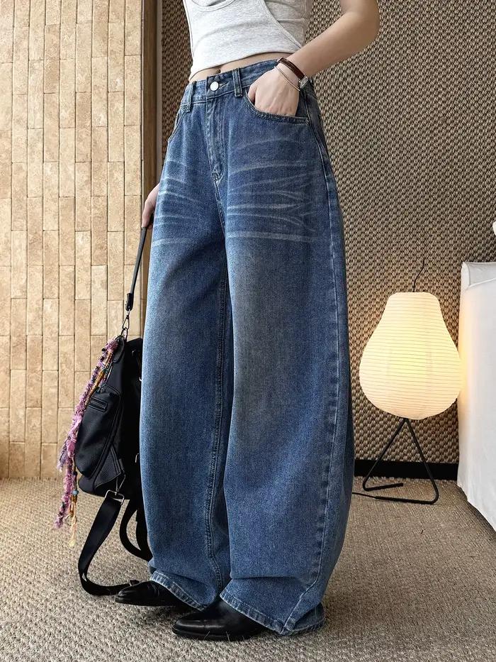 Nouveau jean délavé coupe ample taille haute style rétro américain tendance printemps/été pour femme