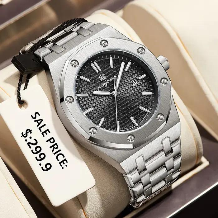 Montre homme luxe PAAZOMU étanche 50ATM acier inoxydable quartz sport élégante date semaine