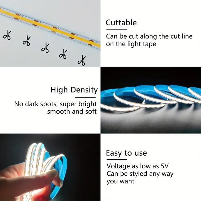 Bande lumineuse LED COB USB 5V, tactile linéaire, bande à Diode Flexible à intensité variable, lumiè