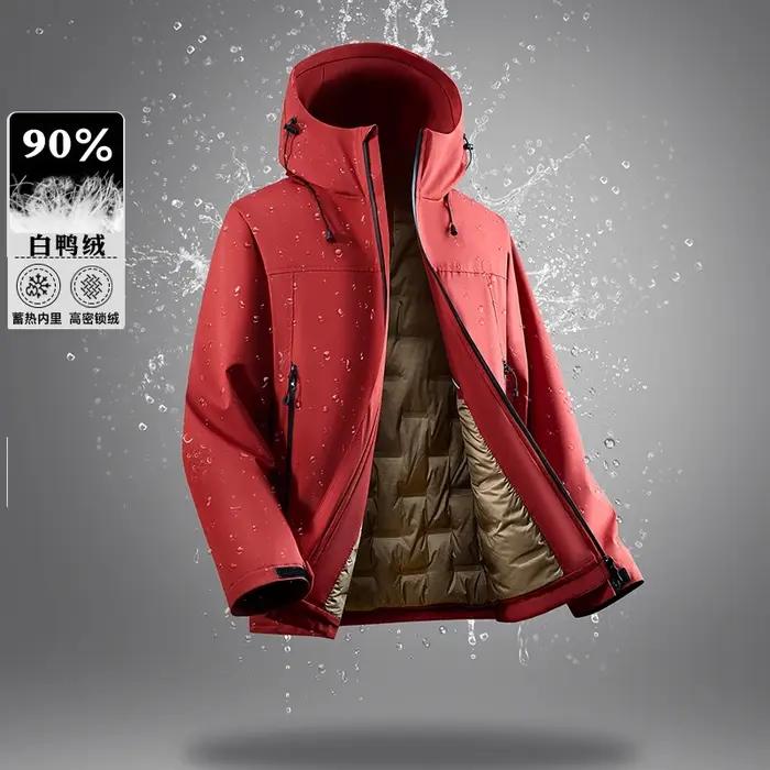 Veste d'hiver homme en polyester avec duvet de canard blanc coupe-vent et capuche détachable pour automne et hiver décontracté
