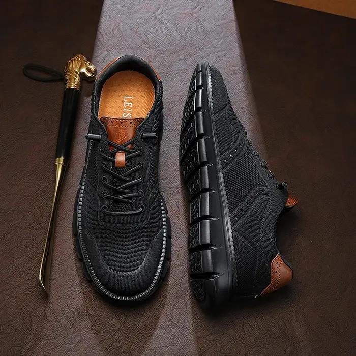 Pur noir Style britannique hommes richelieu chaussures espadrilles décontractées mocassins été respi