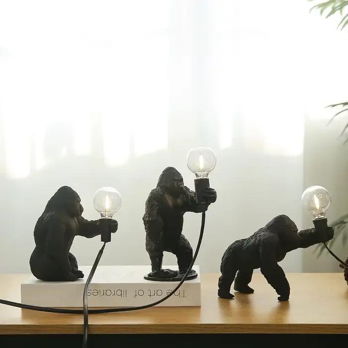 Lampes de table King Kong Gorilla Animal, décoration d'intérieur en résine, petites veilleuses, cade