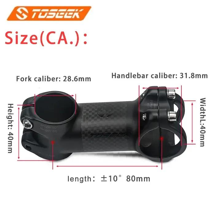 Toseek tige de vtt en Fiber de carbone 6/10/17/25/35 degrés tige de vélo tige ultralégère 60/70/80/9