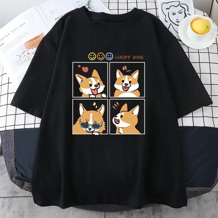 T-shirt respirant en coton doux de haute qualité pour hommes, quatre humeurs différentes de Lucky Dog, Chai Gou, t-shirt graphique pour homme