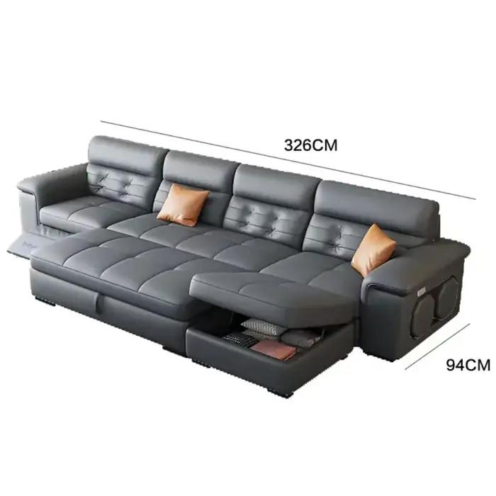 MINGDIBAO Canapé-lit sectionnel avec rangement, canapé inclinable en cuir véritable, canapé-lit conv