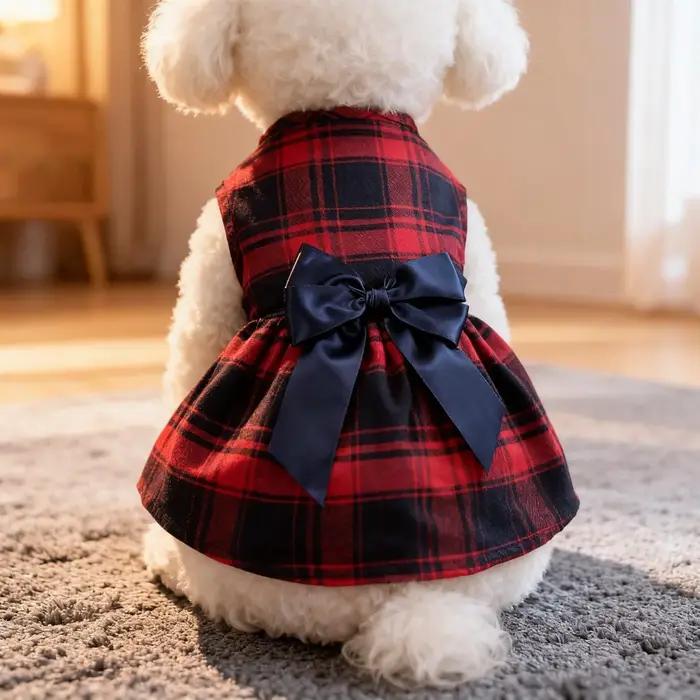 Robe à carreaux grande taille de style britannique à double couche avec nœud