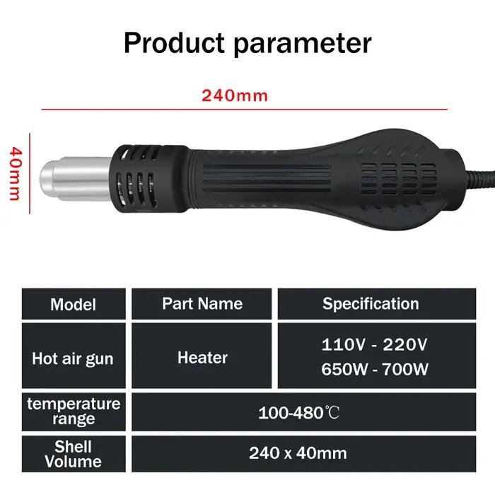 Station de soudage avec pistolet à air chaud 8858, sèche-cheveux numérique à LED pour soudage, outil