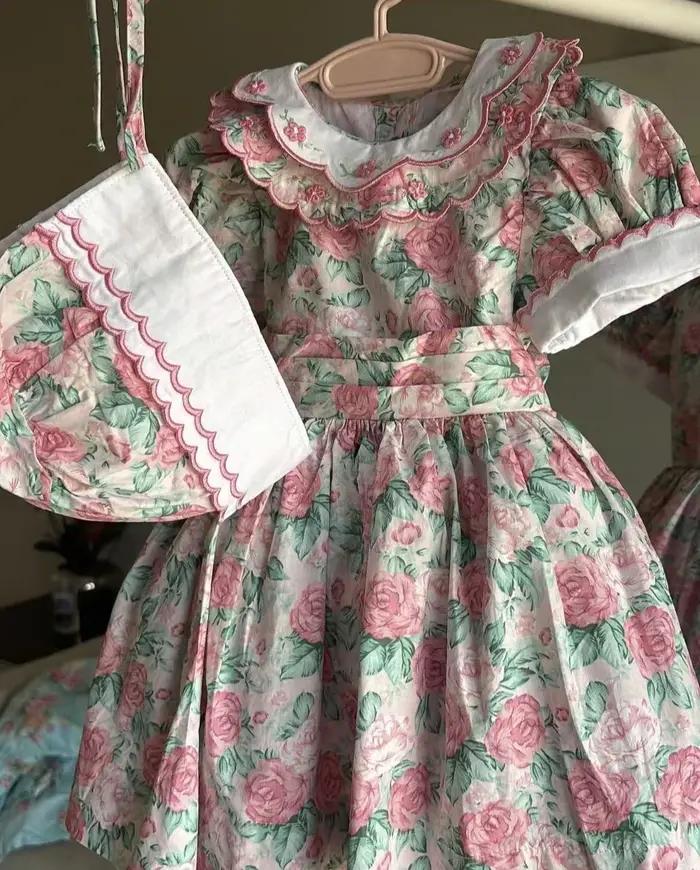 0-12Y bébé fille été Rose broderie à la main Vintage princesse