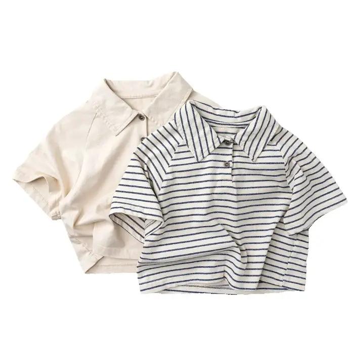 T-shirt polo en coton unisexe pour enfants de style coréen, respirant, à manches courtes, pour garço