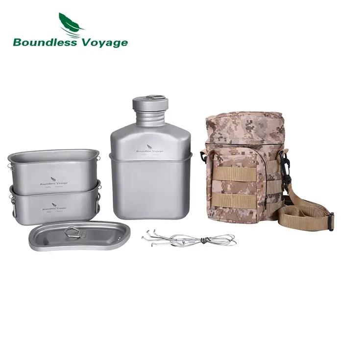 Boundless Voyage-Cantine militaire en titane, ensemble de cuisine standard, bouteille d'eau, bol, bo