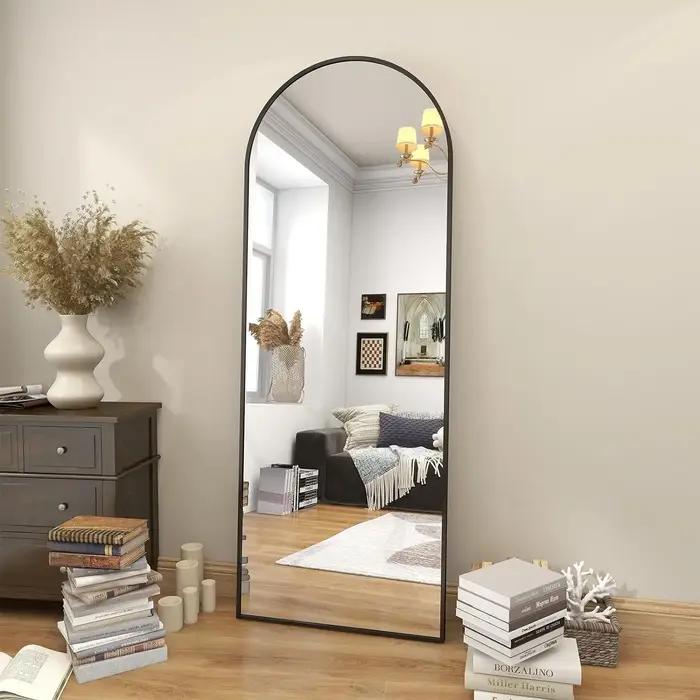 Miroir de sol en arc 64 "x 21", miroir mural pleine longueur suspendu ou incliné miroir complet arqu