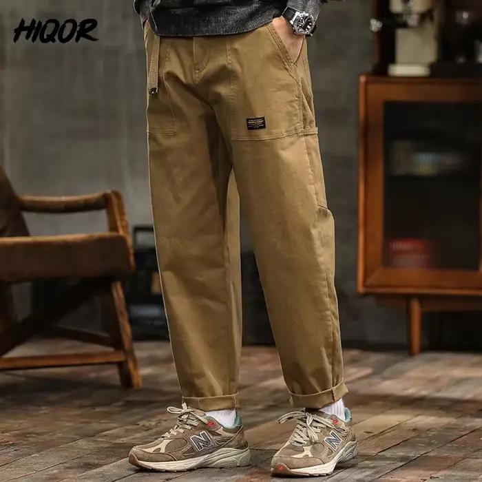 Pantalon cargo vintage américain homme - Haute taille vert armée pour style casual rétro