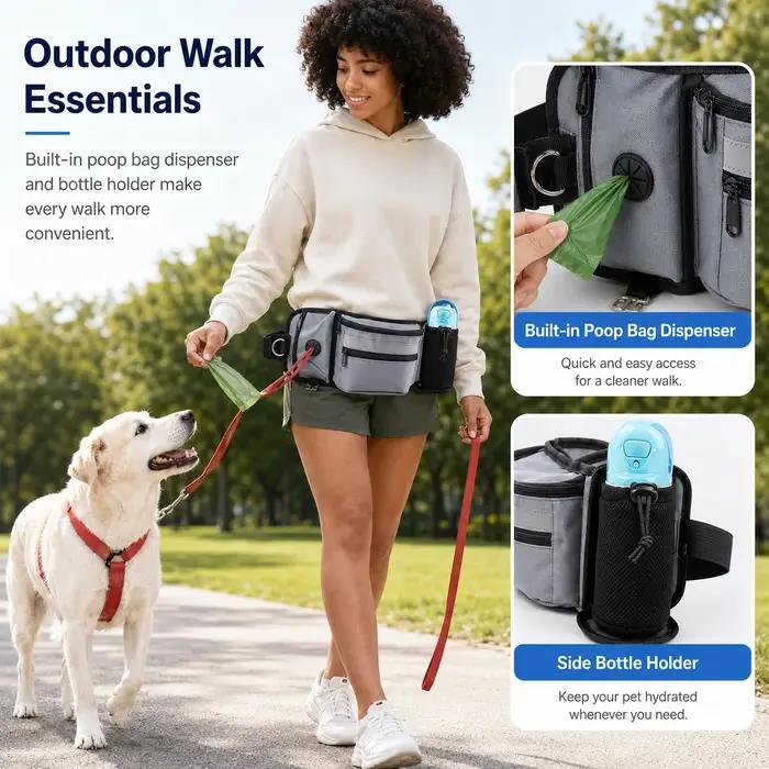 Sac banane pour chien multifonctionnel avec compartiment pour friandises jouets et porte-bouteille idéal pour promenade entraînement et randonnée