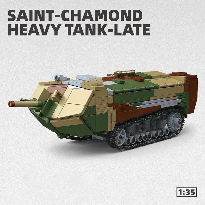 1017 pièces Blocs de construction Char lourd Saint-Chamond, Véhicule militaire classique de la Première Guerre mondiale, Briques de construction pour adultes, Cadeaux