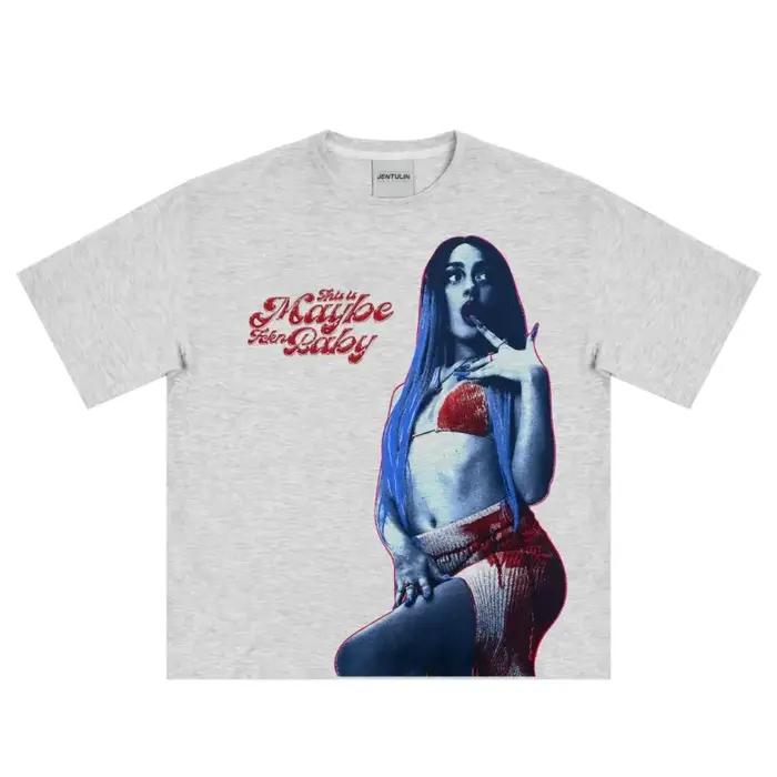 Harajuku surdimensionné vêtements pour hommes peut-être fckn bébé graphique t-shirt Hip Hop Kpop coréen hauts Goth Y2k coton t-shirts Streetwear unisexe