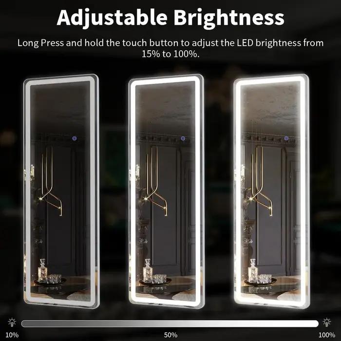 Miroir pleine longueur 63 "x 20" avec lumières, miroir LED pleine longueur, miroir de sol éclairé av
