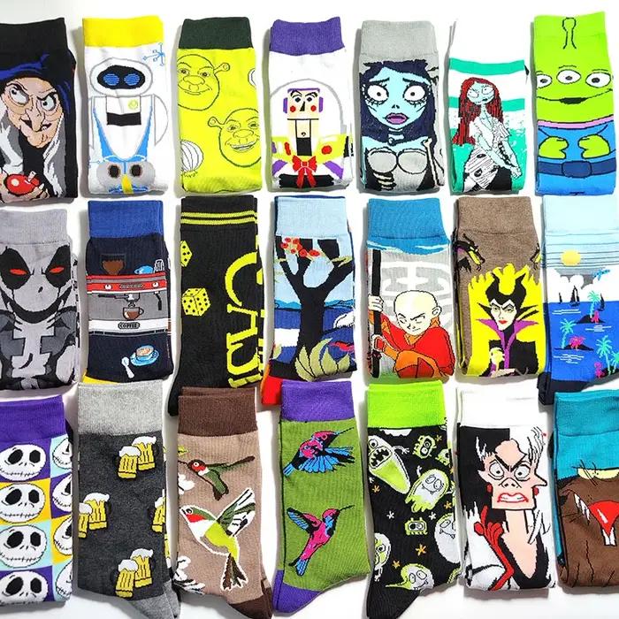 Chaussettes chasse décontractées motifs cartoon couple originales fun longues crew