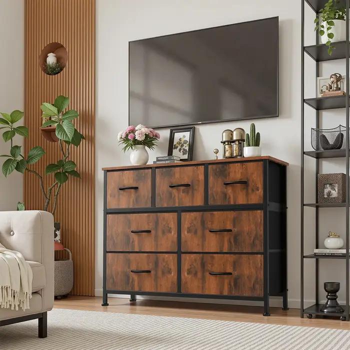 Armoire en bois minimaliste moderne avec 7 tiroirs pour chambre à coucher rangement vêtements blanc brun gris noir pour salon et nursery