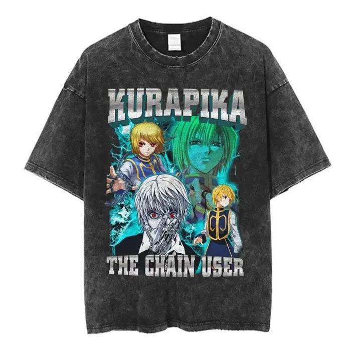Anime Hunter X Hunter Logo Vintage lavé T-shirt Killua Gon fleur de cerisier graphique T-shirt hommes mode décontracté surdimensionné T-shirt