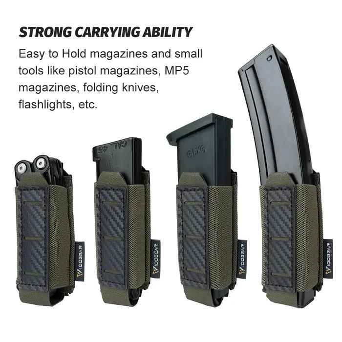 Poche chargeur tactique MOLLE 9mm carbone pour chasse - Porte-magazine simple IDOGEAR