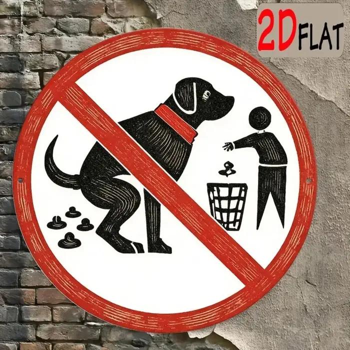 Panneau vintage « Pas de crottes de chien » rond en aluminium avec empreinte de patte