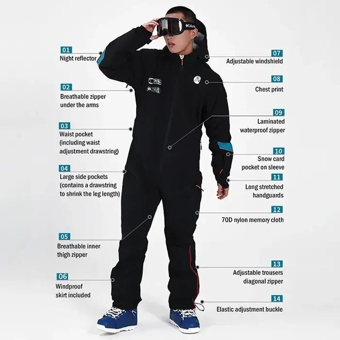 Nouveaux hommes combinaisons de Ski épaissi isolation snowboard une pièce