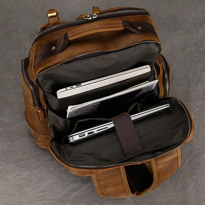 Sac à Dos Multifonction en Cuir Vintage pour Homme, Cartable d'École, Grand Voyage, Tendance
