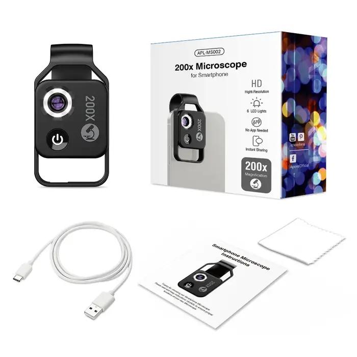 Objectif microscope APEXEL 200x smartphone - Lentille macro HD téléscope portable numérique agrandissement