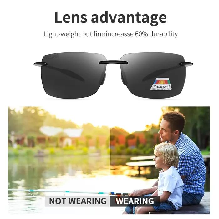 KDEAM – lunettes de soleil rectangulaires sans bords pour hommes, polarisées, ultralégères, matériau