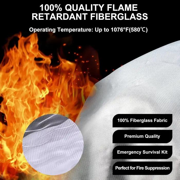 Couverture anti-feu en fibre de verre pour camping et sécurité domestique, couverture d'urgence ignifuge, protection thermique pour randonnée et cuisine