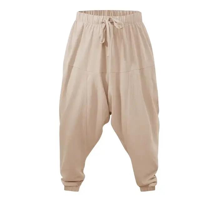 Sarouel pour hommes coton lin entrejambe bas confortable Streetwear coupe ample respirant léger pantalons longs