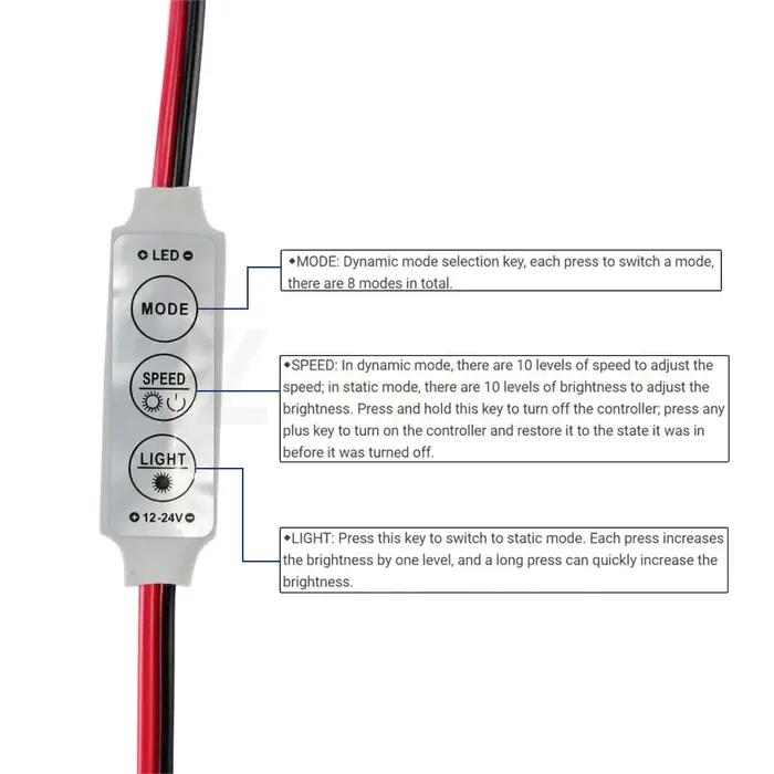 Mini contrôleur LED DC 12V 24V 6A, 3 touches, variateur de couleur unique pour bande lumineuse 3528