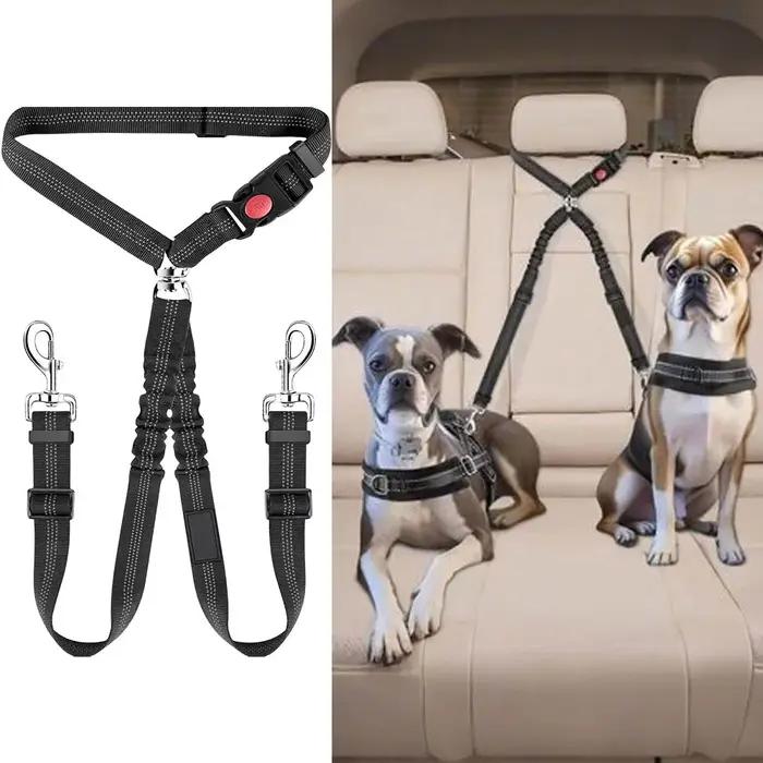Harnais de sécurité double pour chien dispositif de retenue appuie tête voiture harnais de sécurité réglable connexion double pour le voyage sécurité animal voyage sécurité chiens sécurité chat sécurité voyage automobile sécurité animaux de compagnie sécurité trajet automobile sécurité animal voyage