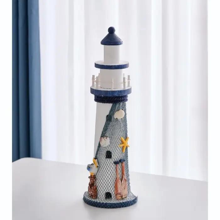 Figurine de phare nautique bois naturel style méditerranéen romantique pour maison décoration spéciale