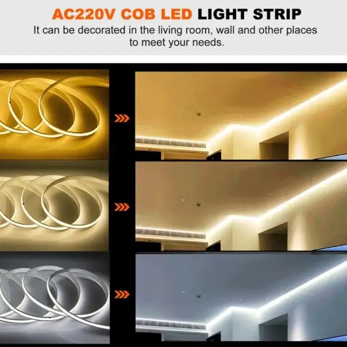 Bande lumineuse LED COB flexible, bande lumineuse, Smart IC, pas besoin de pilote, éclairage linéair