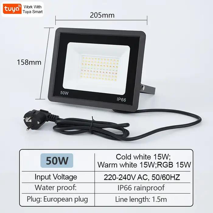 TUYA RGB Projecteur Smart APP Contrôle Vocal RGBCW CCT 3000-6500K 30W 50W 100W 220V AC Pour Garden Party Éclairage Extér