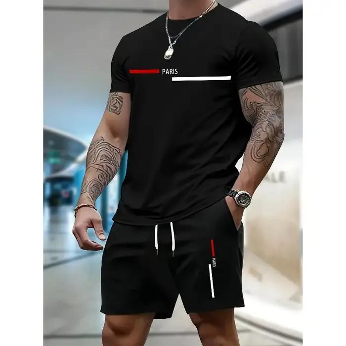 Nouvel ensemble de vêtements de sport pour hommes, short et t-shirt décontractés, respirant, moderne, idéal pour les activités de plein air, soldes pour hommes
