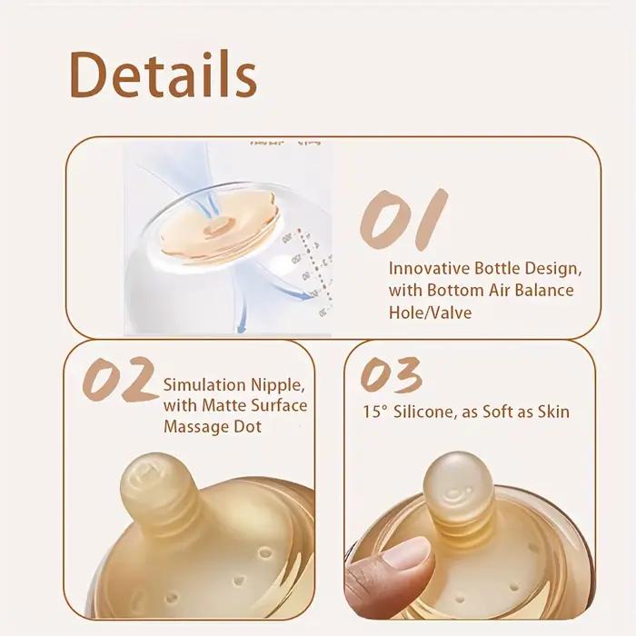 Biberons en verre borosilicate de 4oz,8oz, biberon à col large avec trou/vanne d'équilibre de l'air