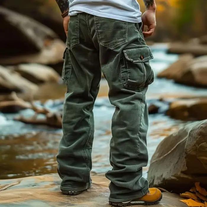 Pantalon cargo en velours côtelé rétro multi-poches pour chasse élégante - Trousers casual hommes