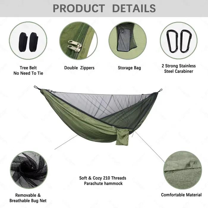Hamac suspendu ultraléger pour 2 personnes, camping avec moustiquaire, mobilier de jardin extérieur,