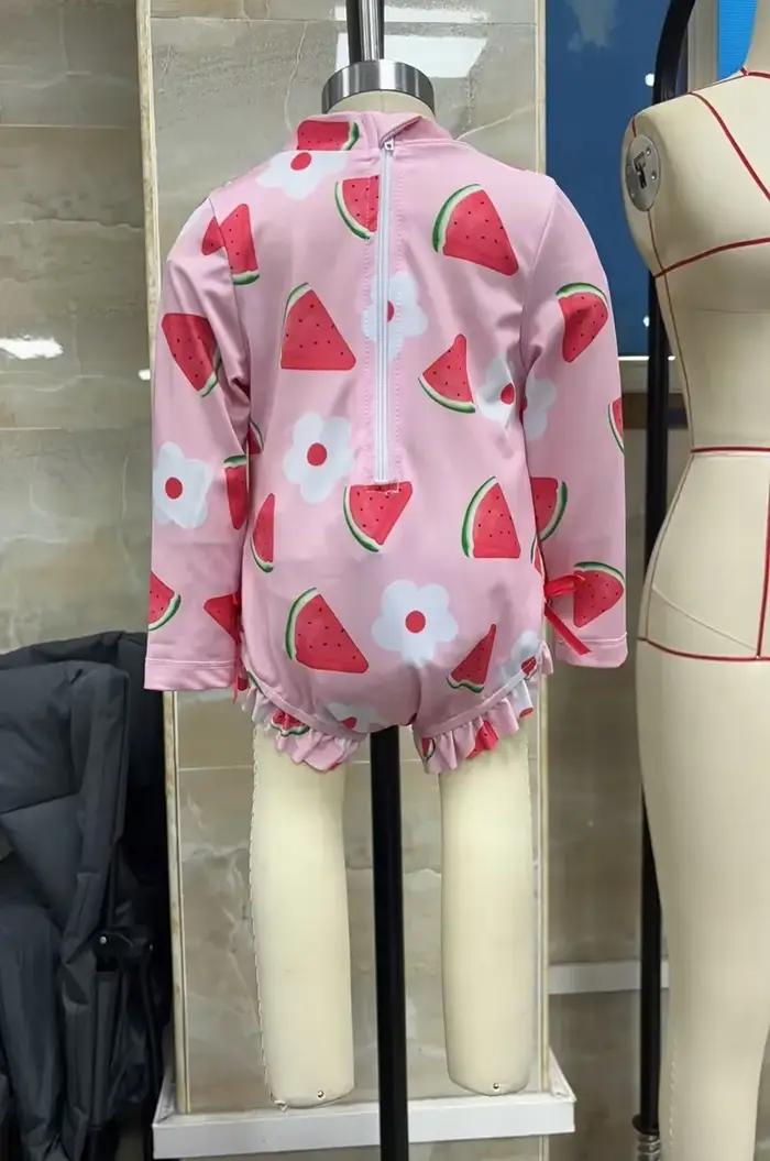 Vêtements de bain pour bébé fille, maillot de bain à manches longues avec imprimé fruits, maillot de bain pour nourrissons avec chapeau de soleil