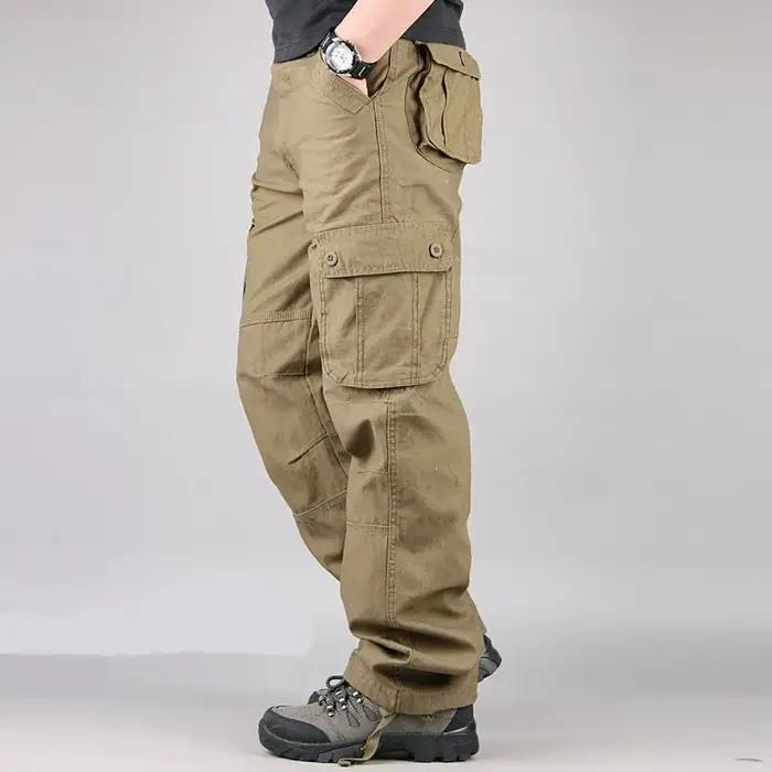 Pantalon cargo militaire homme ample droit multi-poches coton pour travail tactique et chasse confortable