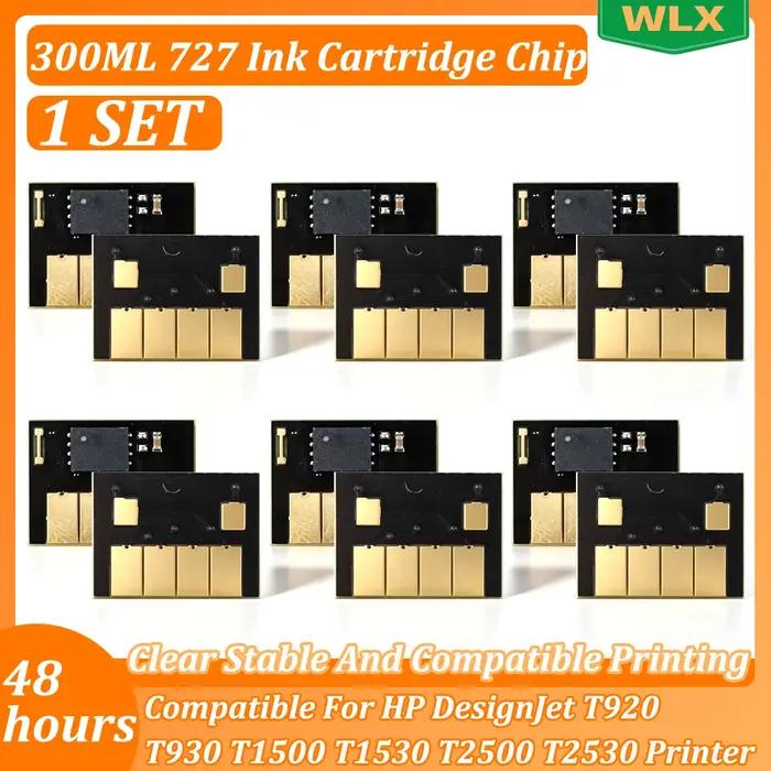 Pour puce de cartouche d'encre HP 727/300ML Compatible avec l'imprimante HP DesignJet T920 T930 T1500 T1530 T2500 T2530 (PBK-MBK-GY-C-M-Y)
