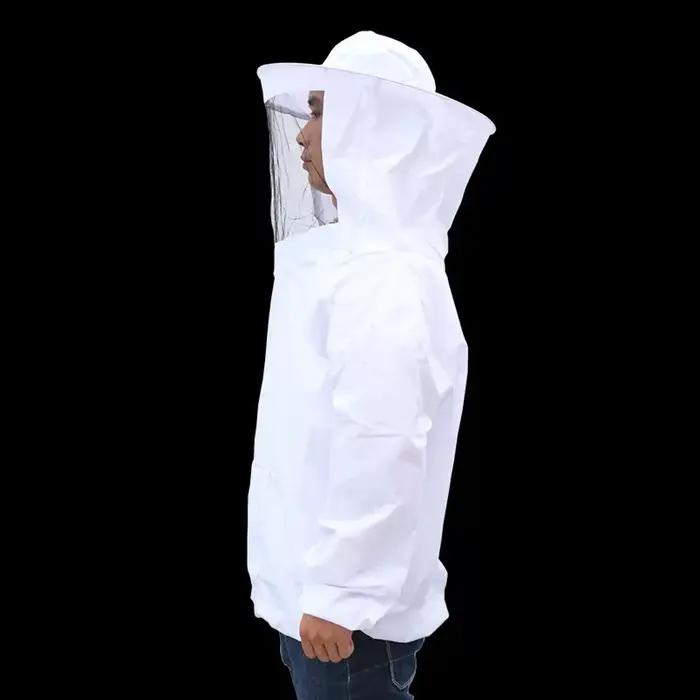 Vêtements de protection apicole unisexe en polyester blanc avec chapeau rond pour homme et femme pour la sécurité lors des opérations d'apiculture
