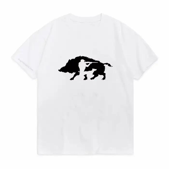 T-shirt de chasse créatif pour la chasse au sanglier, imprimé noir au dos, col rond respirant, style