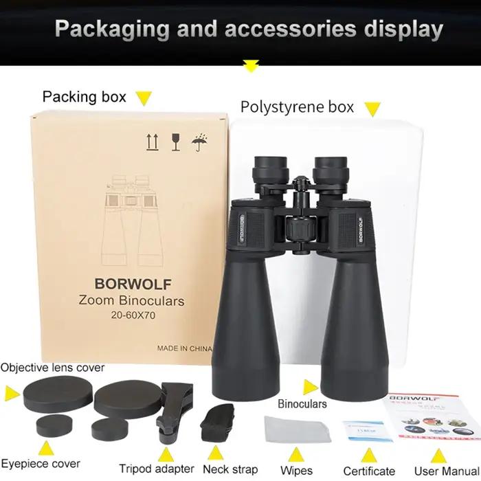 Jumelles BORWOLF 20-60x70 zoom professionnel - Pour chasse longue distance et observation astronomique