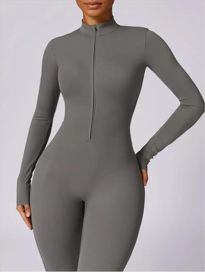 Combinaison de yoga longue intégrée à demi-zip