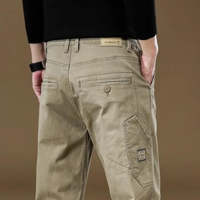 Pantalon Cargo Homme de Marque Haute Qualité 97% Coton Couleur Unie Vêtement de Travail Décontracté